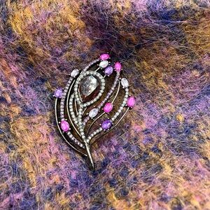 Elegant Pink and Purple Peacock Feather Brooch